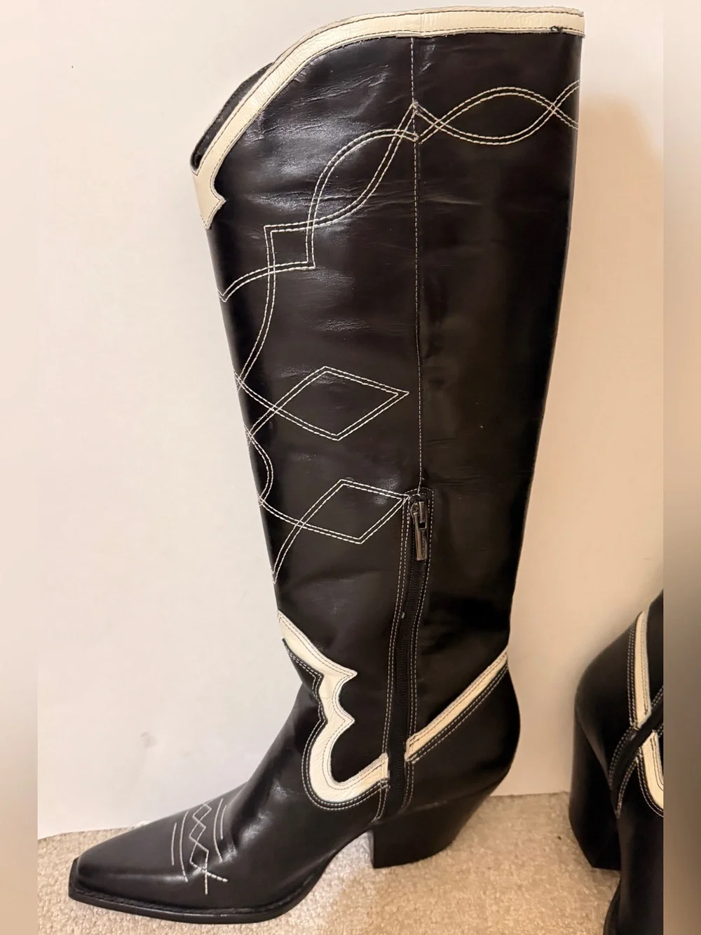 Vince Camuto Black and White Over-the-Knee Statement Boots